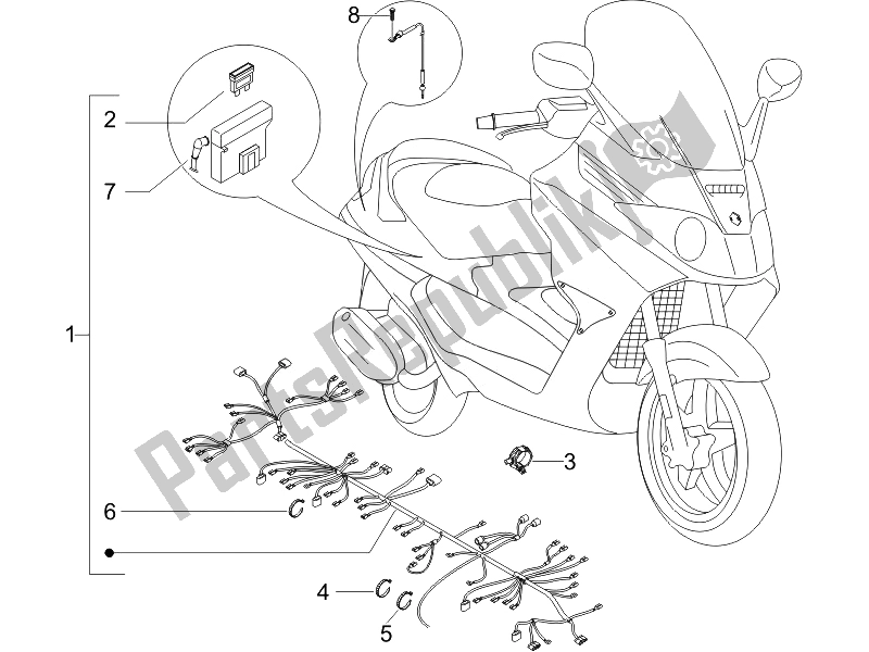 Toutes les pièces pour le Faisceau De Câbles Principal du Piaggio X8 125 Premium Euro 3 UK 2007