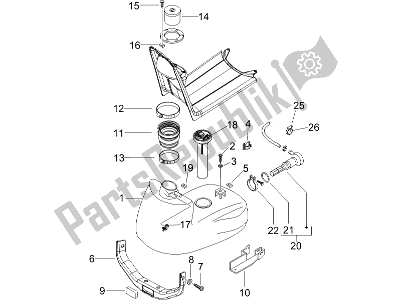 All parts for the Fuel Tank of the Piaggio NRG Power Pure JET 50 2010