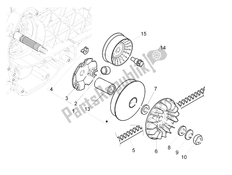 All parts for the Driving Pulley of the Piaggio MP3 300 IE LT Touring 2011