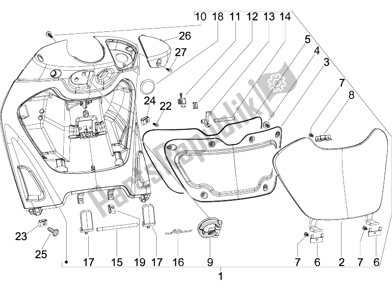 Todas las partes para Guantera Frontal - Panel De Rodilleras de Piaggio Beverly 125 Tourer E3 2007