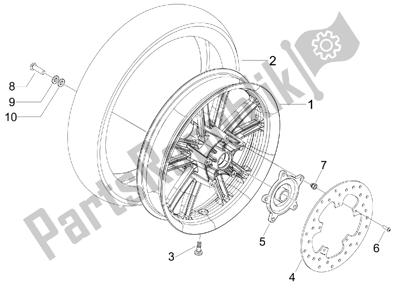 All parts for the Rear Wheel of the Piaggio Beverly 125 Tourer E3 2007