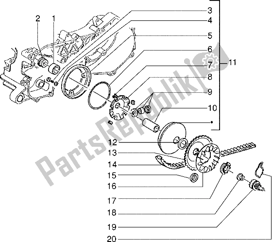 All parts for the Driving Pulley of the Piaggio ZIP SP 50 1996
