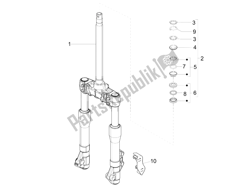Alle onderdelen voor de Vork / Stuurbuis - Stuurlagereenheid van de Piaggio X EVO 125 Euro 3 2007