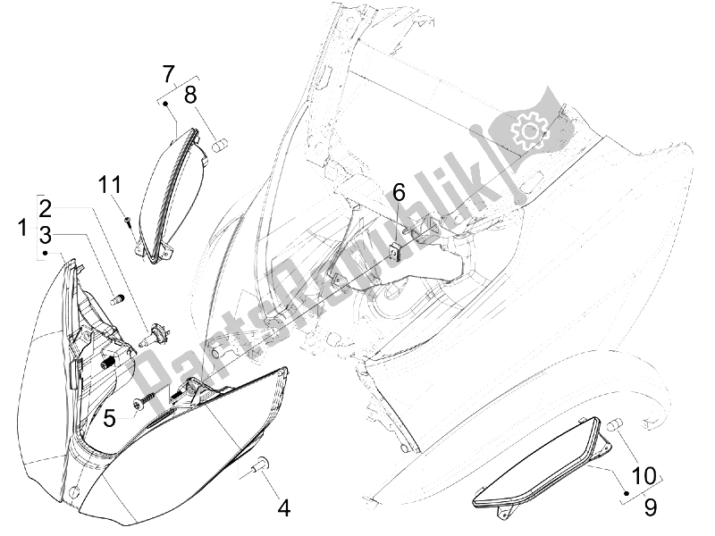 All parts for the Front Headlamps - Turn Signal Lamps of the Piaggio MP3 125 Ibrido 2009