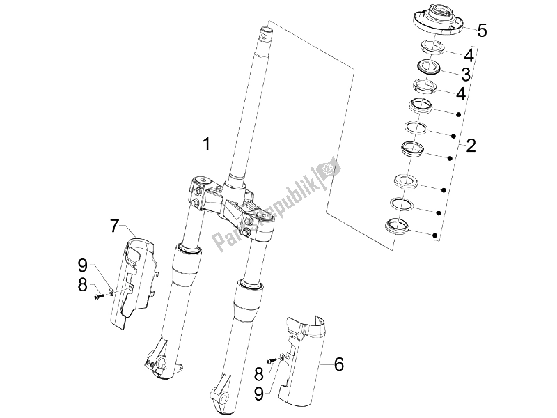 Toutes les pièces pour le Fourche / Tube De Direction - Palier De Direction du Piaggio Beverly 125 2005