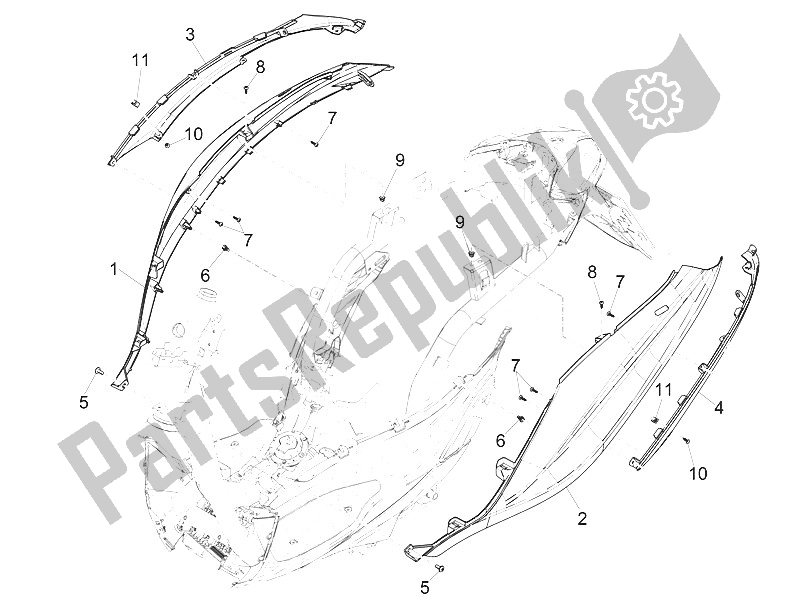 Todas las partes para Cubierta Lateral - Alerón de Piaggio Medley 150 4T IE ABS EU 2016