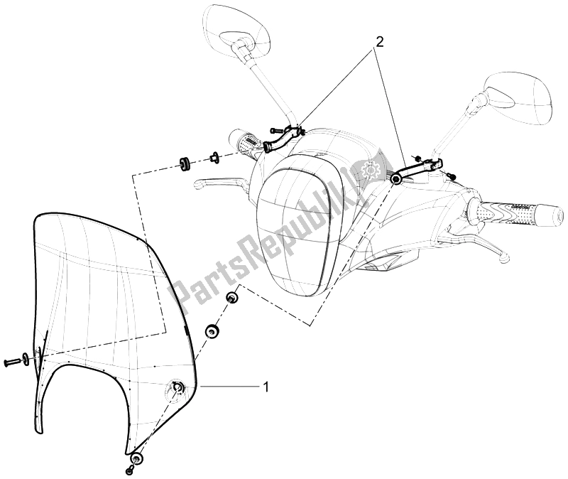 Tutte le parti per il Parabrezza - Vetro del Piaggio BV 350 4T 4V IE E3 USA CA 2012