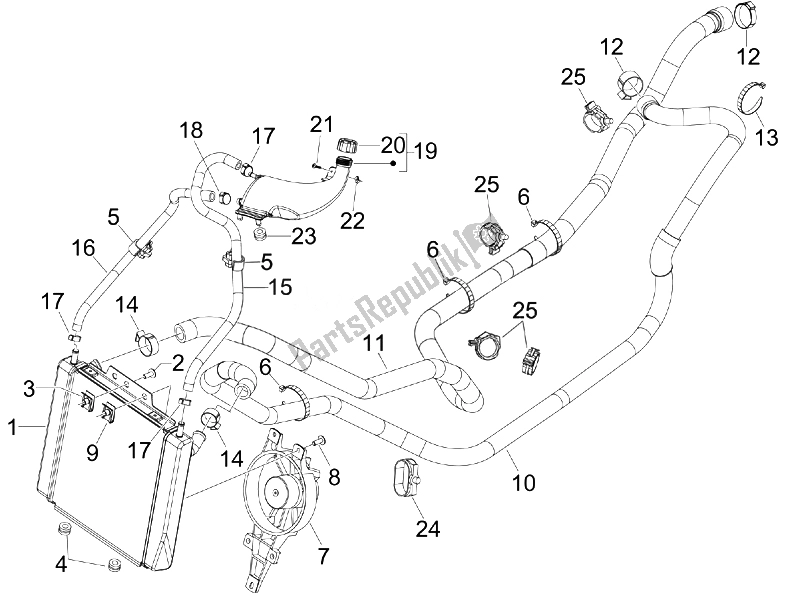 Toutes les pièces pour le Système De Refroidissement du Piaggio MP3 300 4T 4V IE LT Ibrido 2010