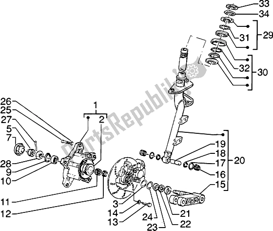 All parts for the Steering Column - Disc Brake of the Piaggio ZIP SP H2O 50 1998