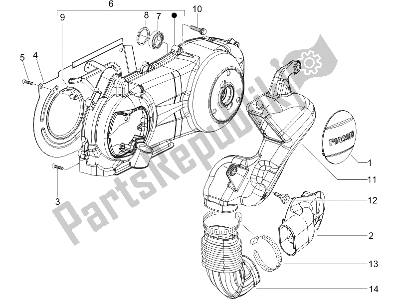 All parts for the Crankcase Cover - Crankcase Cooling of the Piaggio X8 250 IE 2005