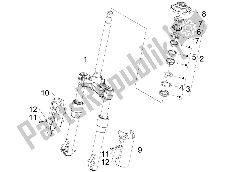 Toutes les pièces pour le Fourche / Tube De Direction - Palier De Direction du Piaggio Beverly 250 Tourer E3 2007