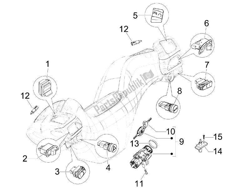 Toutes les pièces pour le Sélecteurs - Interrupteurs - Boutons du Piaggio MP3 400 IE USA 2007