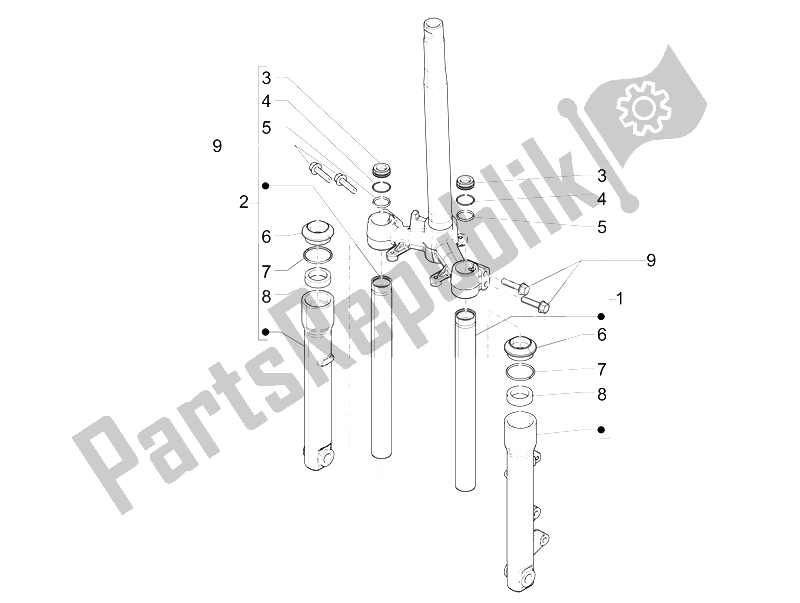 All parts for the Fork's Components (wuxi Top) of the Piaggio Liberty 50 Iget 4T 3V EU 2015