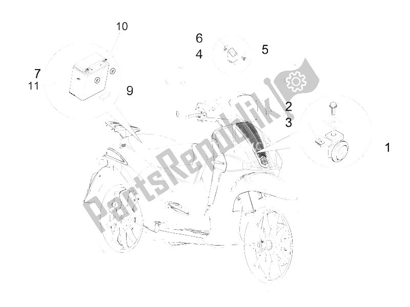 All parts for the Remote Control Switches - Battery - Horn of the Piaggio Liberty 125 4T 2V E3 2009