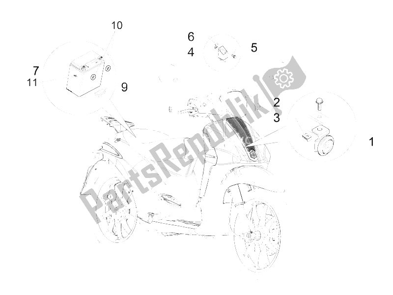 Wszystkie części do Prze?? Czniki Zdalnego Sterowania - Bateria - Klakson Piaggio Liberty 125 4T 2V E3 2009