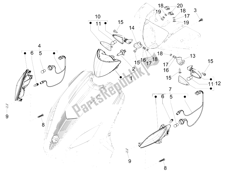 Toutes les pièces pour le Phares Avant - Clignotants du Piaggio FLY 150 4T 3V IE USA 2014