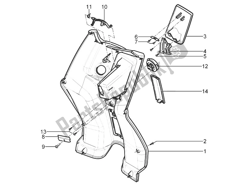 All parts for the Front Glove-box - Knee-guard Panel of the Piaggio Typhoon 50 2T E2 2011