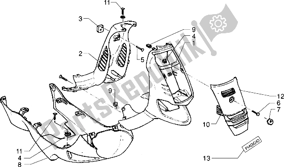 Alle onderdelen voor de Shieldren-mask van de Piaggio Skipper 125 1998