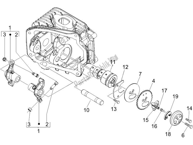 All parts for the Rocking Levers Support Unit of the Piaggio Liberty 125 4T PTT E3 F 2007