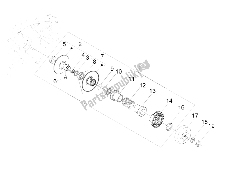 All parts for the Driven Pulley of the Piaggio Beverly 300 RST S 4T 4V IE E3 2010