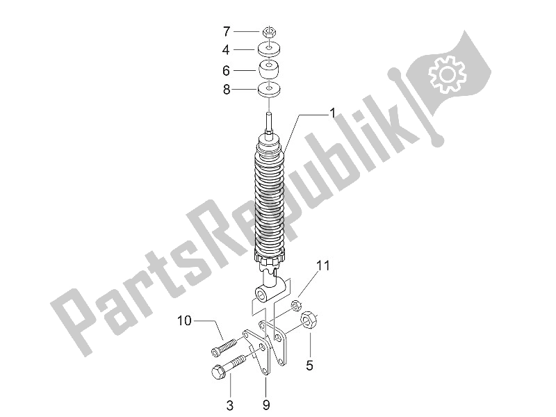 Toutes les pièces pour le Suspension Arrière - Amortisseur / S du Piaggio Liberty 150 4T 2V E3 PTT Libanon Israel 2011