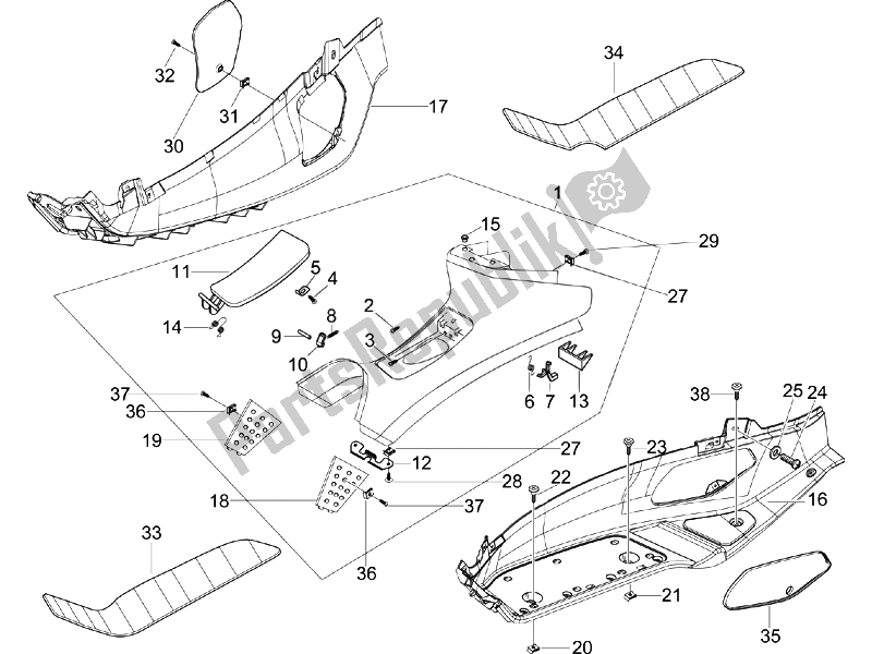 Todas las partes para Cubierta Central - Reposapiés de Piaggio X EVO 250 Euro 3 2007