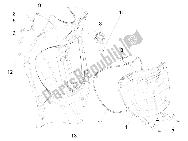 All parts for the Front Glove-box - Knee-guard Panel of the Piaggio Liberty 125 4T E3 UK 2006