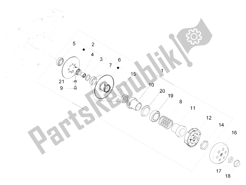 All parts for the Driven Pulley of the Piaggio FLY 150 4T E2 E3 Vietnam 2012