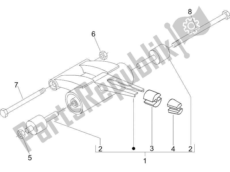 All parts for the Swinging Arm of the Piaggio Typhoon 50 2T E2 2009