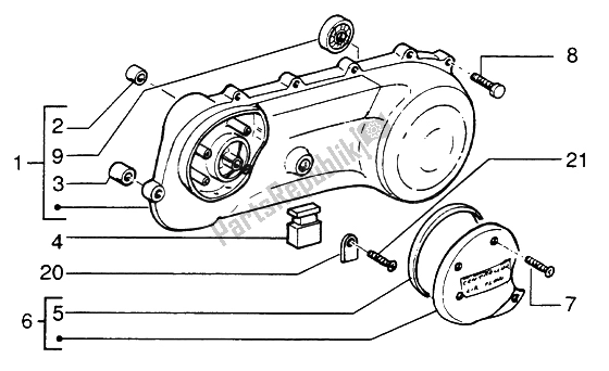 All parts for the Transmission Cover of the Piaggio ZIP SP H2O 50 1998