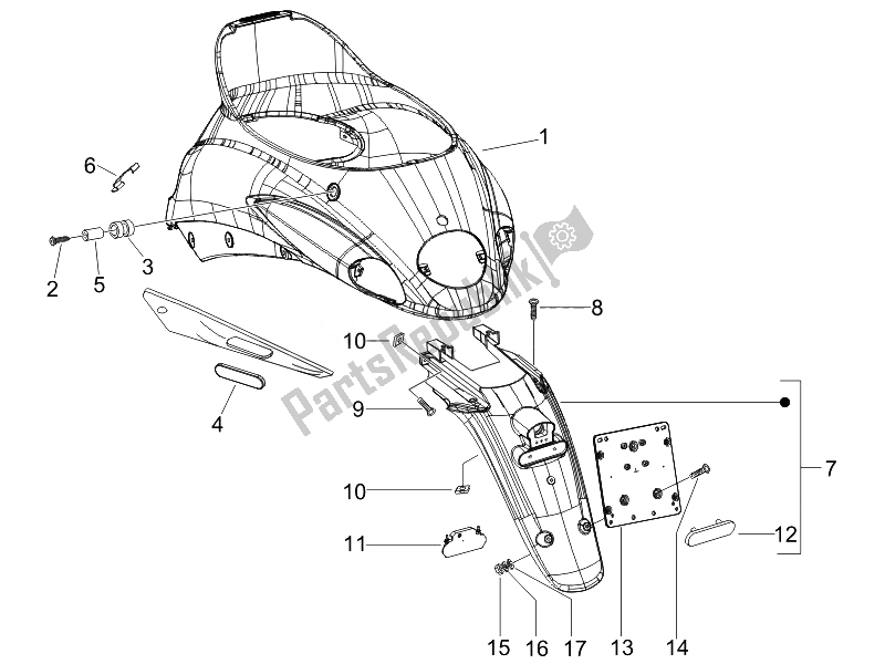 Toutes les pièces pour le Capot Arrière - Protection Contre Les éclaboussures du Piaggio Liberty 50 4T PTT D 2014