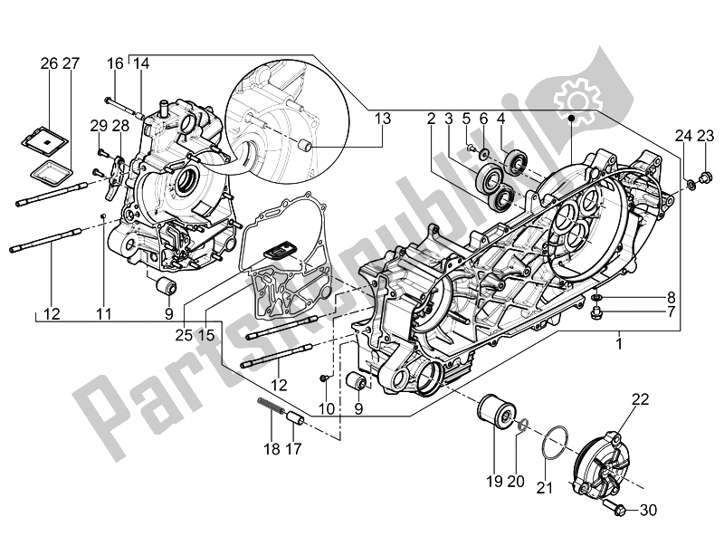All parts for the Crankcase of the Piaggio Beverly 350 4T 4V IE E3 Sport Touring 2014