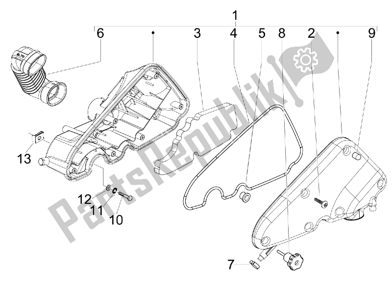 All parts for the Air Filter (2) of the Piaggio FLY 50 4T USA 2007