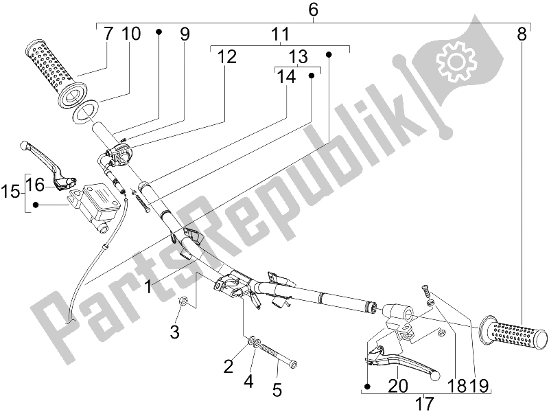 All parts for the Handlebars - Master Cil. Of the Piaggio FLY 100 4T 2008