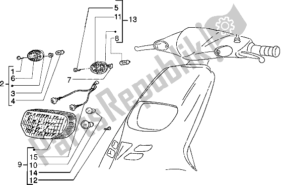 Toutes les pièces pour le Lampe Frontale du Piaggio Typhoon 50 M Y 2004