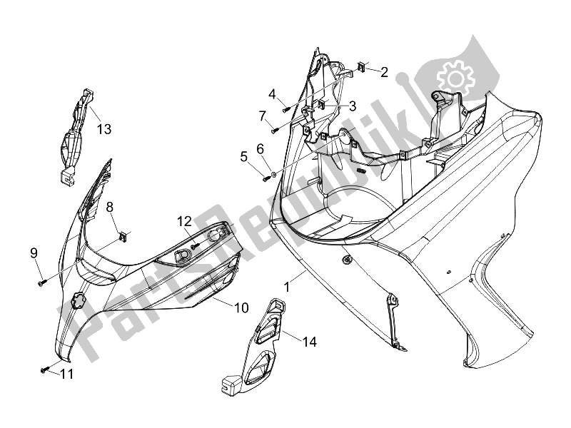 Tutte le parti per il Scudo Anteriore del Piaggio X EVO 125 Euro 3 UK 2007