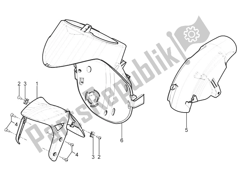 All parts for the Wheel Huosing - Mudguard of the Piaggio Typhoon 50 2T E2 2011