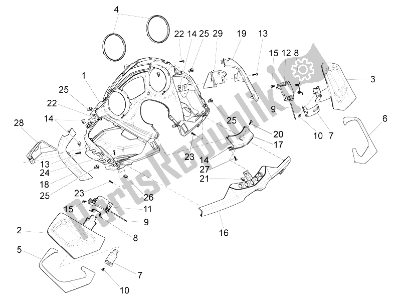 Toutes les pièces pour le Couvercles Avant - Bavettes du Piaggio X 10 350 4T 4V I E E3 2012