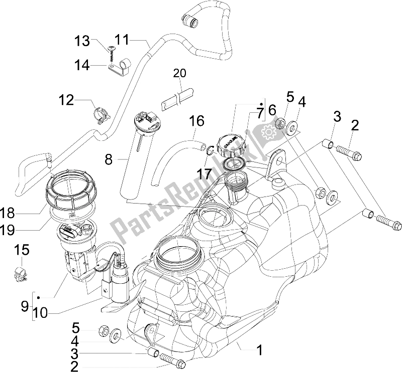 Toutes les pièces pour le Réservoir D'essence du Piaggio MP3 125 IE 2008