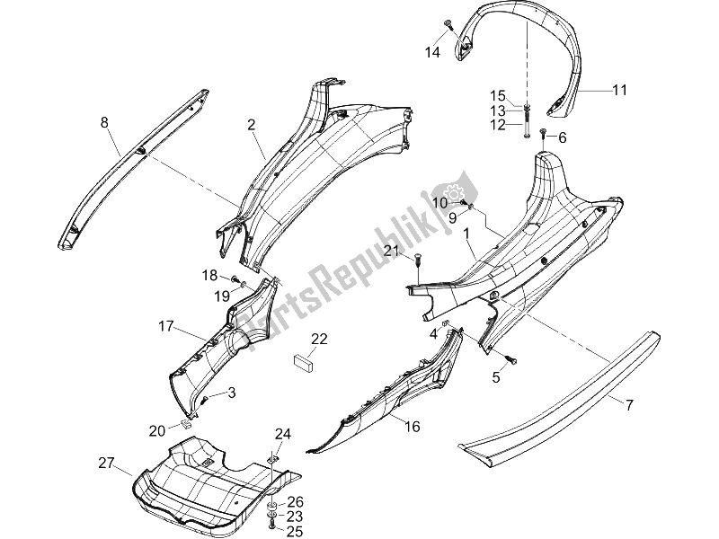 Toutes les pièces pour le Couvercle Latéral - Spoiler du Piaggio X8 200 2005