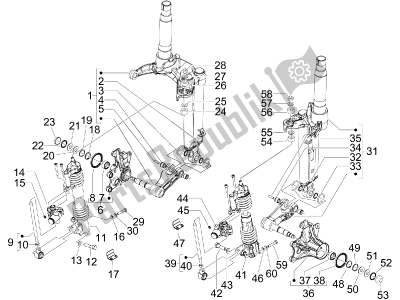 All parts for the Componenti Della Forcella (mingxing) of the Piaggio MP3 500 Sport USA 2010