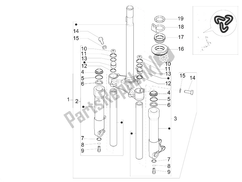 All parts for the Fork/steering Tube - Steering Bearing Unit of the Piaggio ZIP 100 4T Vietnam 2011