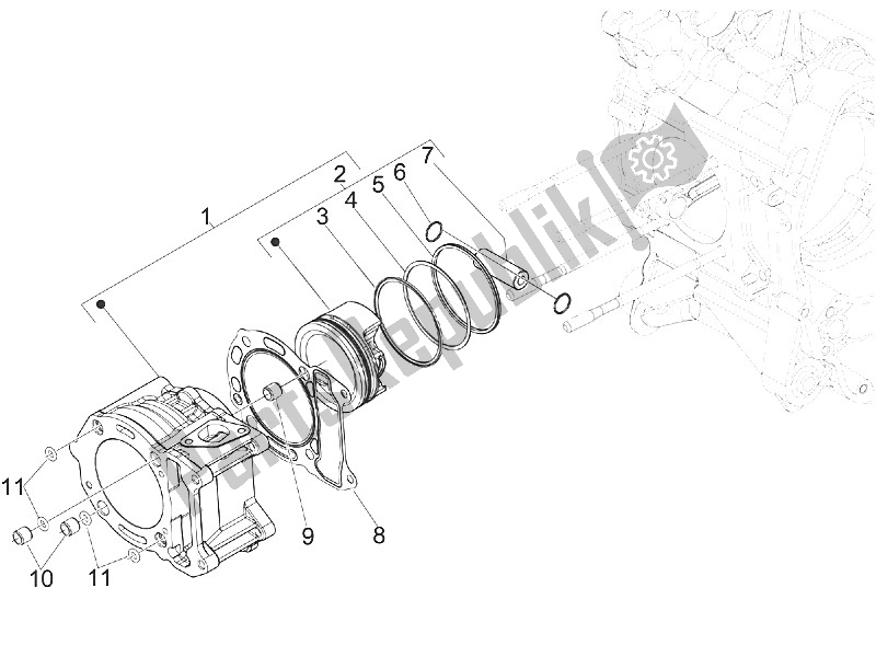 All parts for the Cylinder-piston-wrist Pin Unit of the Piaggio MP3 300 IE LT Touring 2011