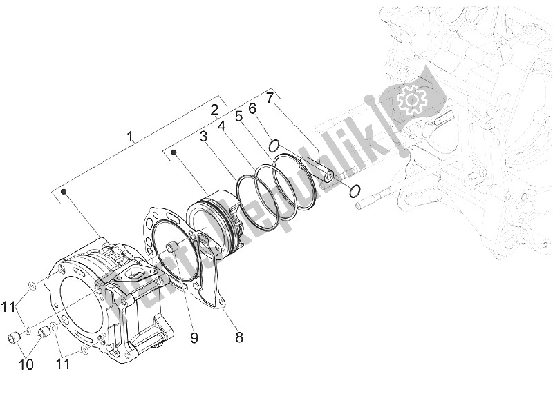 Toutes les pièces pour le Unité Cylindre-piston-axe De Poignet du Piaggio MP3 300 Yourban LT ERL 2011