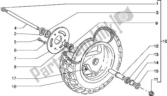 All parts for the Front Wheel of the Piaggio Typhoon 50 X 1999