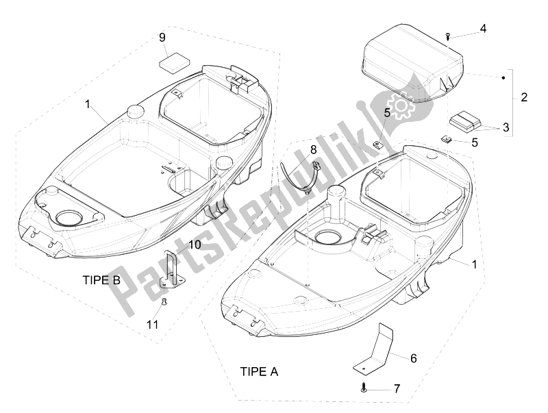 Toutes les pièces pour le Logement De Casque - Sous La Selle du Piaggio Liberty 125 4T PTT E3 E 2007