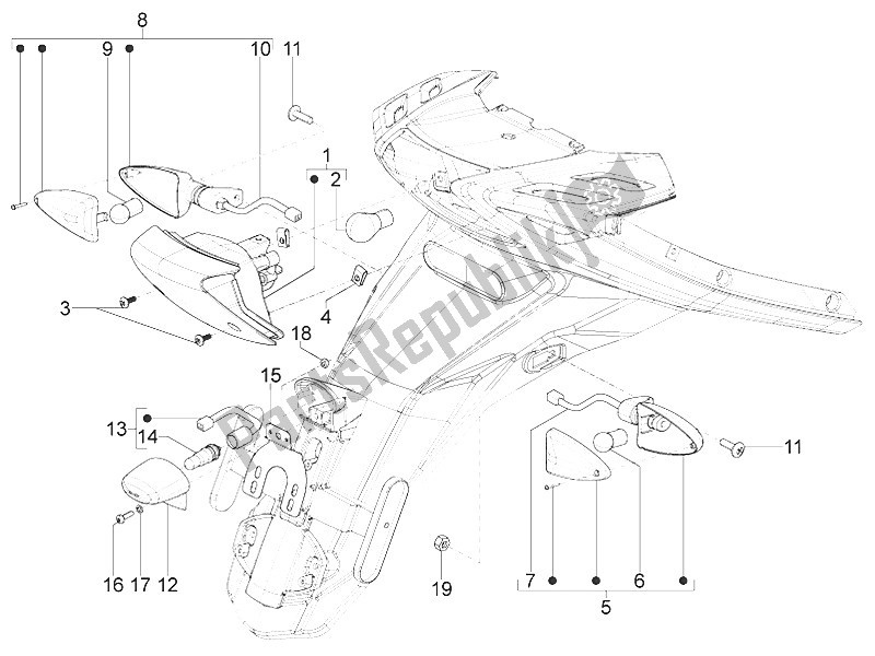 Wszystkie części do Reflektory Tylne - Kierunkowskazy Piaggio Typhoon 125 4T 2V E3 USA 2011