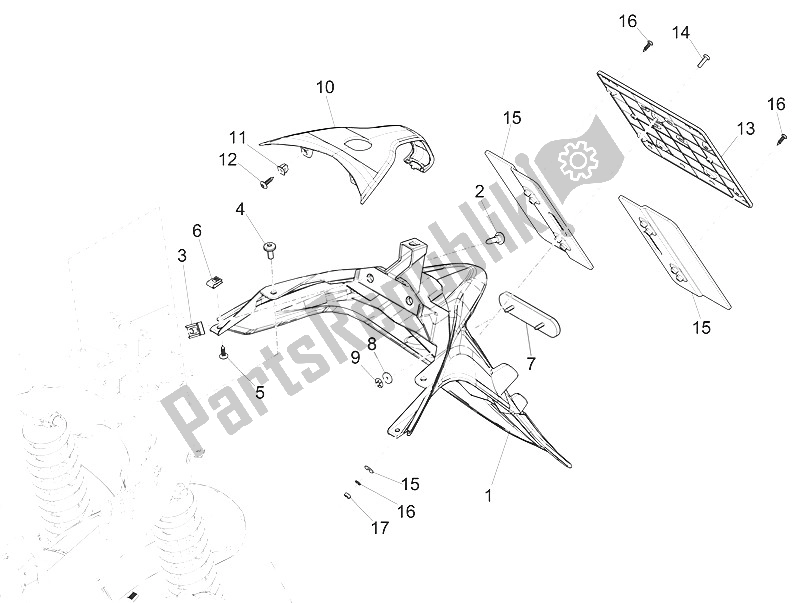 All parts for the Rear Cover - Splash Guard of the Piaggio Medley 125 4T IE ABS 2016