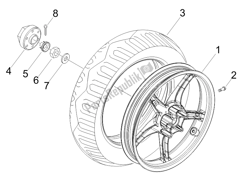 All parts for the Rear Wheel (2) of the Piaggio FLY 50 4T USA 2007