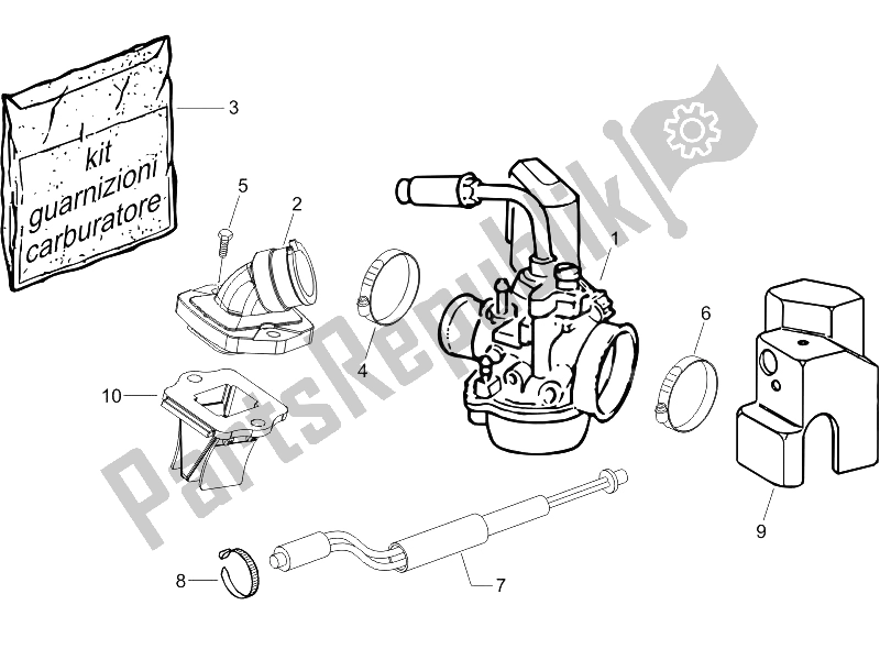 Toutes les pièces pour le Carburateur, Montage - Tuyau Union du Piaggio NRG Power DT 50 2005